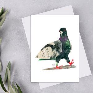 Impressions de cartes postales de collage de papier de pigeon de roche, carte postale de correspondance de pigeon de roche, carte postale colorée de pigeon de roche, impression d'art de pigeon de roche. CAP-103
