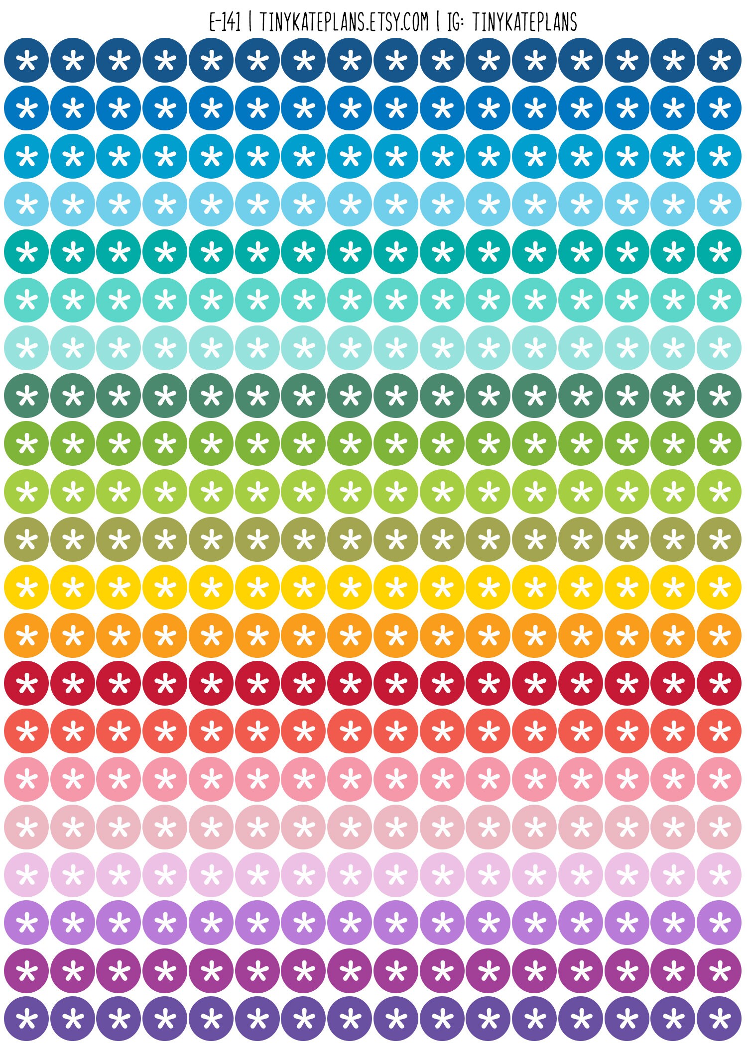 Tiny Asterisk Dot Planner Stickers, Colorful Mini Dot Planner Stickers ...