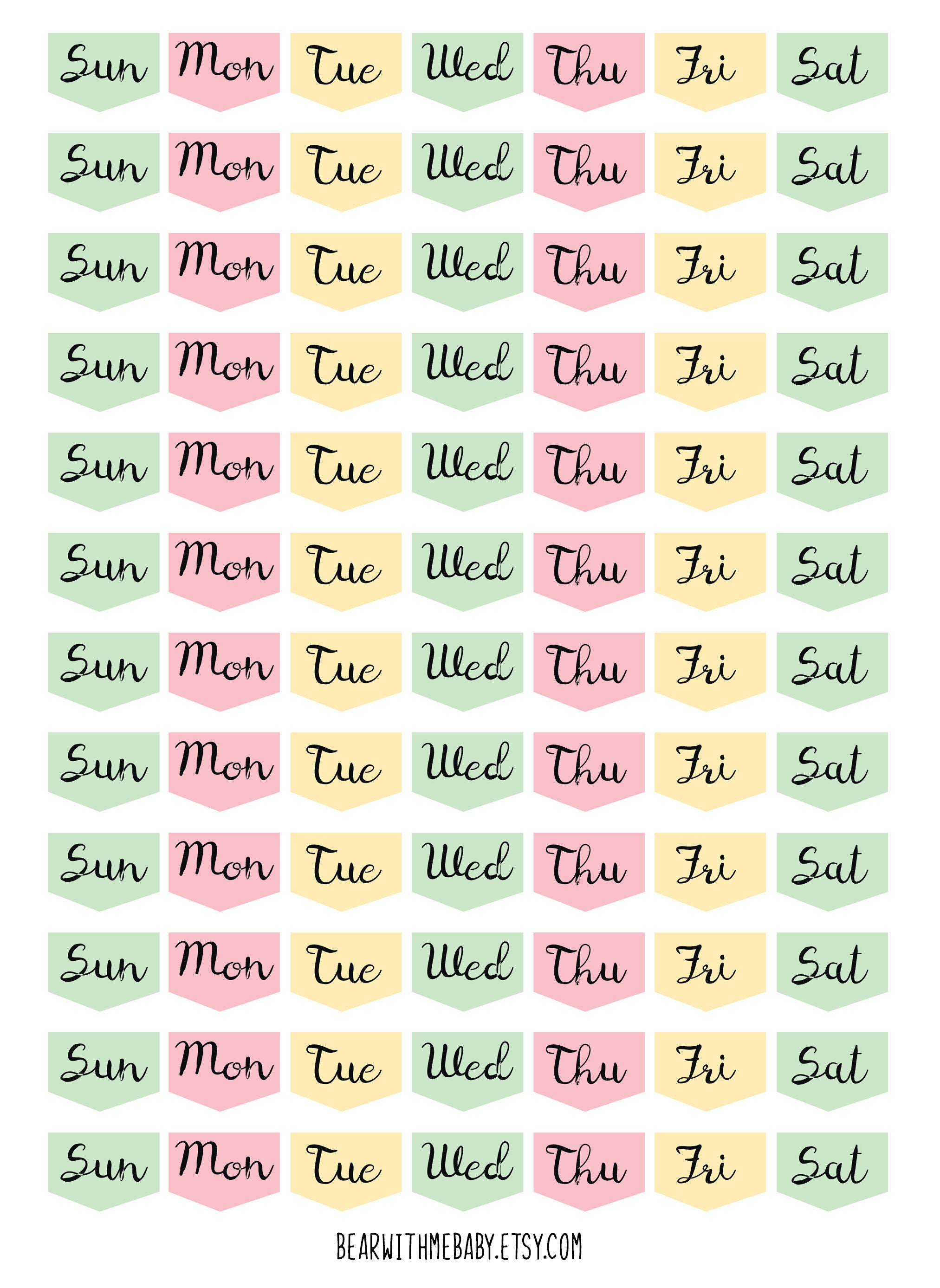 84 kleine dagen van de week kleurrijke planner sticker, kalender planner sticker, maandelijkse kalender sticker, Bullet Journal stickers. E-191