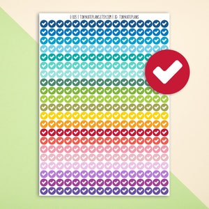 Tiny Check mark Dot Planner Stickers, Colorful Mini Dot Planner Stickers, ECLP Done Dot Stickers, Bullet Journal Dot Stickers. E-103.