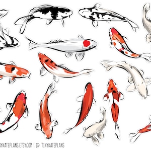 Koi Fish Planner Stickers, Cute Fish Stickers, Sea Animal Scrapbooking Stickers, Fish Penpal Animal Stickers, Happy Mail Stickers. A-160