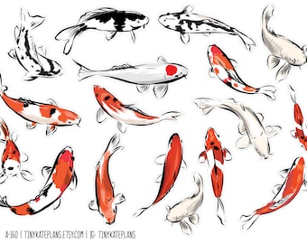 Koi Fish Planner Stickers, Cute Fish Stickers, Sea Animal Scrapbooking Stickers, Fish Penpal Animal Stickers, Happy Mail Stickers. A-160