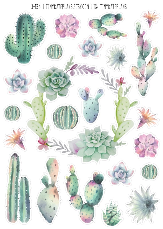 Cute Watercolor Planner Cacti Stickers, Cactus Planner Stickers, Botanical  Planner Stickers, Cacti Bullet Journal Planner Stickers. J-134