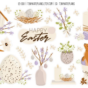 Pegatinas del planificador de Pascua de colores pastel, pegatinas del planificador de conejitos de Pascua diminutas, pegatinas del diario de balas de huevos de Pascua, amigo por correspondencia de Pascua. ES-100.