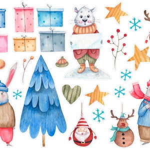 Stickers aquarelle d'agenda de Noël pour souris, autocollants de Noël, autocollants d'agenda d'hiver douillet, autocollants de Bullet Journal sapin de Noël. X-146