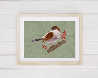 House Sparrow Bird Art Print, Cute Brown Bird Art Print, Colorful Bird Art Print, Sparrow Illustration Print, Sparrow Art Wall Decor. AP-112