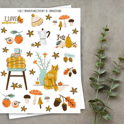Cozy Fall Planner Stickers Cozy Fall Cat Book Planner - Etsy