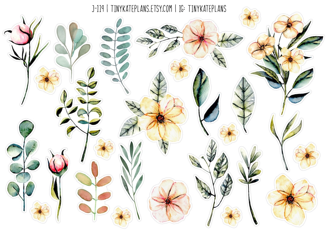 Watercolor Yellow Flower Planner Stickers, Floral Penpal Stickers ...