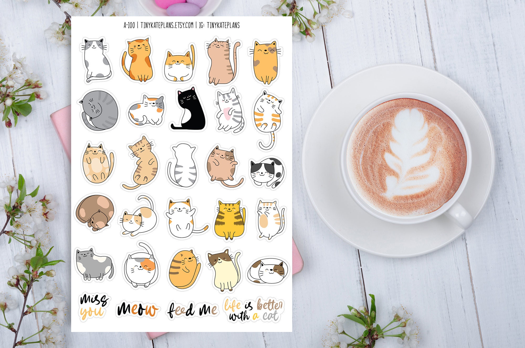 29 pegatinas lindas del planificador de gatos, pegatinas del planificador de amantes de los gatos, pegatinas de gatos, pegatinas de diario de balas, pegatinas divertidas de Bujo de gatos. A-100.