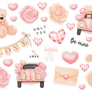 Stickers aquarelle couleur pastel pour la Saint-Valentin, autocollants Tiny Love, Stickers coeur Saint-Valentin Bullet Journal. V-113