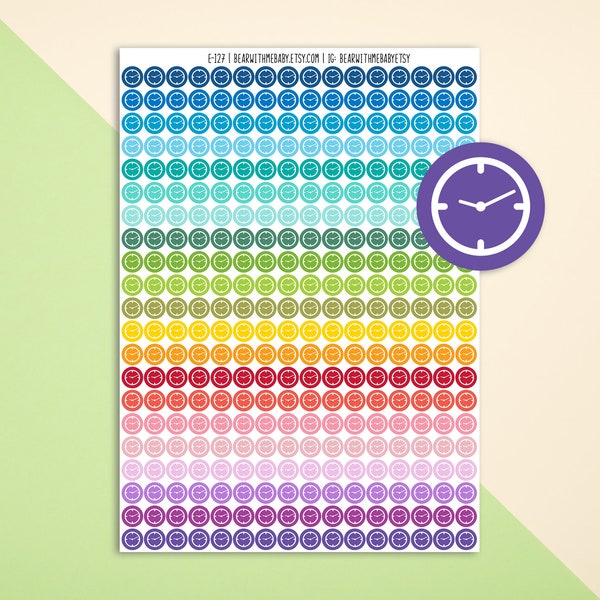 Tiny Clock Dot Planner Stickers, Colorful Mini Dot Icon Planner Stickers, ECLP Dot Stickers, Time Planner Stickers. E-127.