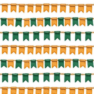Könnte beinhalten: Ein digitales Papierpaket mit sechs Reihen grüner und orangefarbener Wimpelflaggen, die an einer braunen Schnur befestigt sind. Die Flaggen sind in einem sich wiederholenden Muster angeordnet. Der Text "ES-110 | TINYKATEPLANS.ETSY.COM | IG: TINYKATEPLANS" befindet sich oben im Bild.