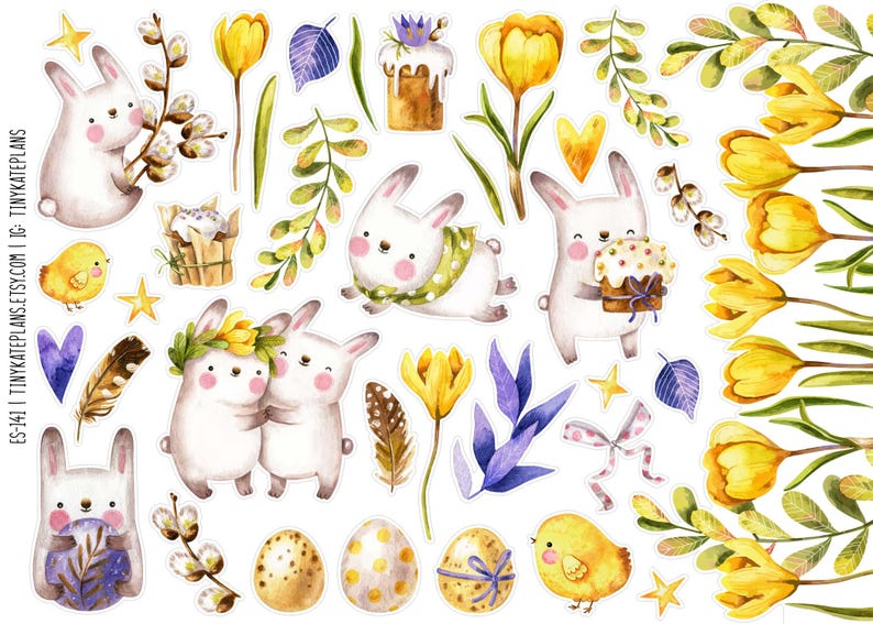Cute Spring Bunny Planner Stickers, Tiny Easter Bunny Planner Stickers ...