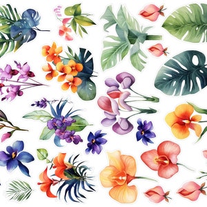 Pegatinas florales de colores, pegatinas de penpal de flores moradas, pegatinas de planificador botánico, pegatinas de diario de balas de flores, flores de verano. J-171