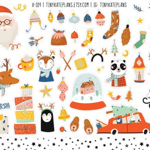 Santa Christmas Planner Stickers, Cozy Winter Planner Stickers, Monthly Winter Stickers, Christmas Bullet Journal Planner Stickers. X-109.