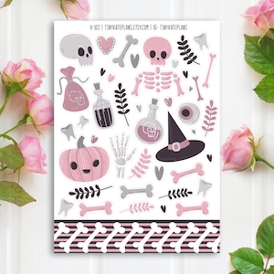 Halloween Planner Stickers, Halloween Planner Stickers, Skeleton Stickers, Bullet Journal Planner Stickers, Pumpkin stickers. H-102.