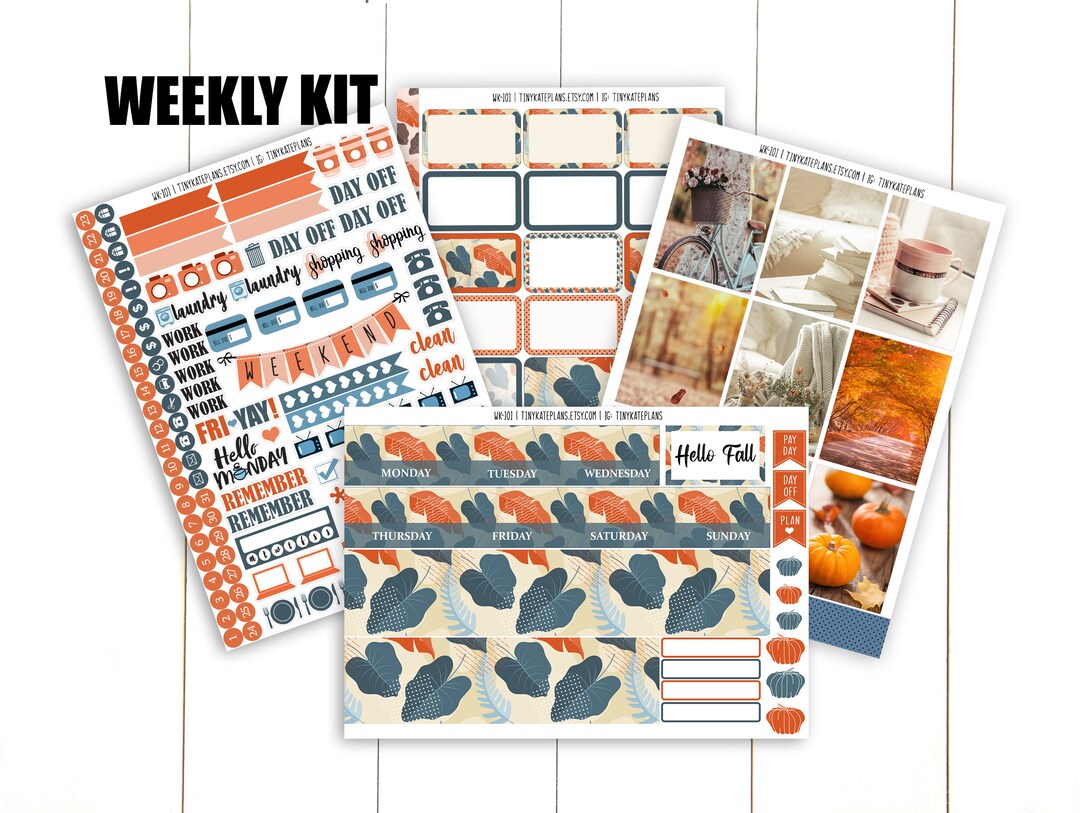 Orange & Blue Cozy Fall Weekly Planner Sticker Kit for Erin Condren ...