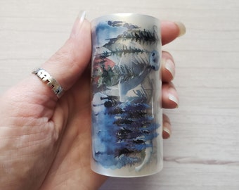 Watercolor Winter Forest PET Tape, Tiny Clear Mountain Sticker Tape, Mountains Scrapbooking Stickers, Winter Forest Bujo Stickers.