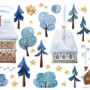 Adesivi per pianificatore acquerello Fa freddo fuori, adesivi per pianificatore di casa invernale accogliente, adesivi per diario proiettile albero invernale, adesivo per casa. X-172