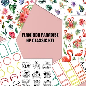 Flamingo Paradise Happy Planner Sticker Kit, Pink Tropical Planner Stickers, Bird Planner Stickers, Summer Bujo Planner Sticker Kit. J-190