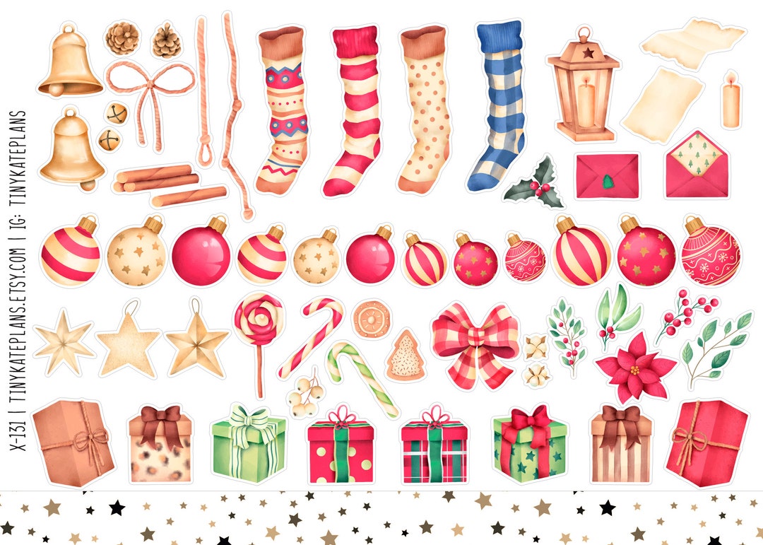 Christmas Ornaments & Gifts Planner Stickers, Christmas Gift Stickers ...