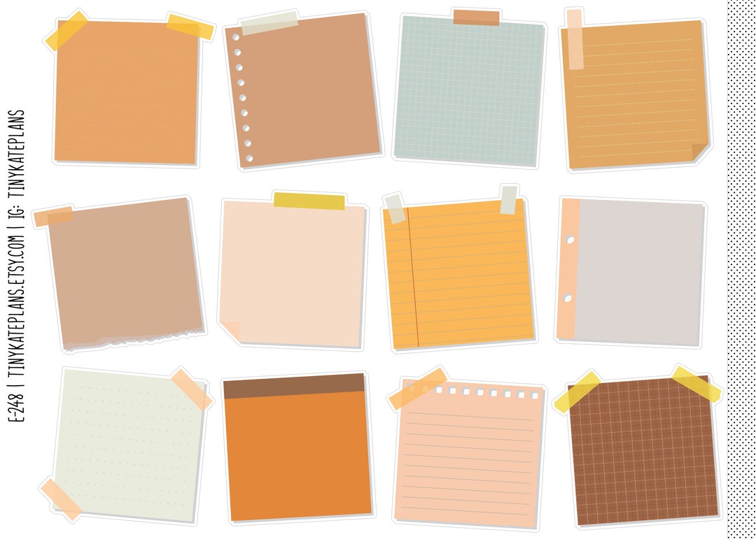 12 Orange Sticky Note Planner Stickers, Notepad Planner Stickers, Blank ...