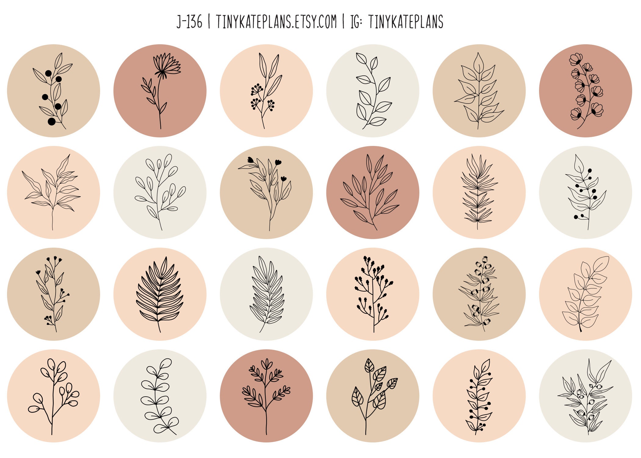 Boho Round Floral Label Stickers Neutral Color Boho Planner Etsy