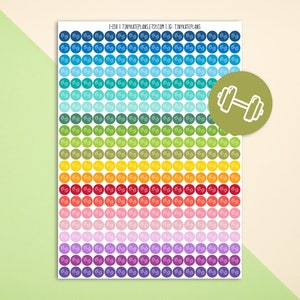 Tiny Workout Dot Planner Stickers, Colorful Mini Dumbbell Dot Planner Stickers, ECLP Stickers, Fitness Gym Planner Stickers. E-138.