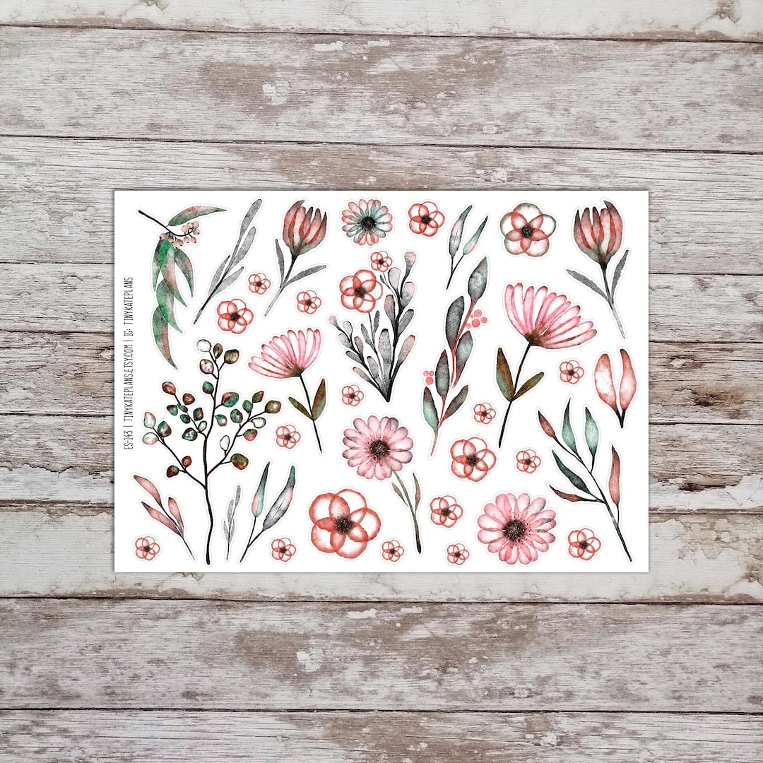 Watercolor Pink Florals Planner Stickers, Tiny Flower Planner Stickers ...