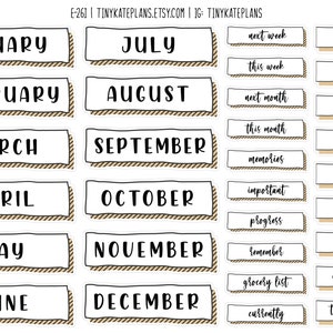 Doodle Style Month Planner Stickers, Months Weekly Calendar Stickers, Month Word Bullet Journal Stickers, Days Of The Week Stickers. E-261