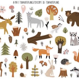 Stickers animaux de la forêt, stickers petits animaux de la forêt, stickers scrapbooking animaux de la forêt, stickers bujo animaux de la forêt. A-198
