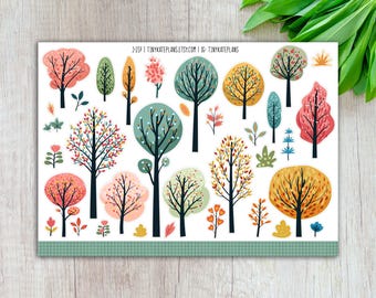 Pegatinas de árboles coloridos para planificador, pegatinas de árboles de primavera, pegatinas de primavera y otoño para planificador, pegatinas de árboles de primavera para bullet journal. J-217