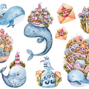 Pegatinas del planificador de la casa de las ballenas, pegatinas lindas de animales del océano, pegatinas de scrapbooking de animales marinos, pegatinas de animales, pegatinas de correo feliz del mar. J-188