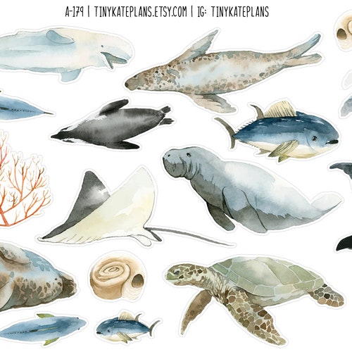 Sea Creatures Planner Stickers Cute Fish Stickers Sea Animal Etsy