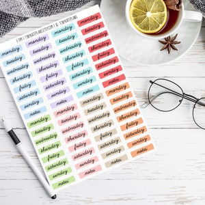 64 Tiny Days of The Week & Notes Planner Stickers, Calendar Planner Stickers, Weekly Planner Stickers, Bullet Journal Weekly Stickers. E-199