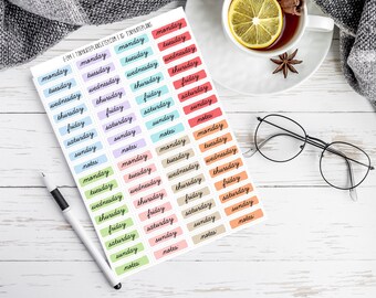 64 Tiny Days of The Week & Notes Planner Stickers, Calendar Planner Stickers, Weekly Planner Stickers, Bullet Journal Weekly Stickers. E-199