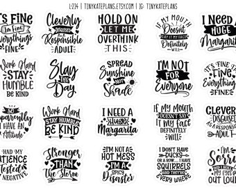 20 Funny Phrases Planner Stickers, Tiny Word Planner Stickers, Inspo Words Planner Stickers, Inspire Stickers, Note To Self Stickers. L-214