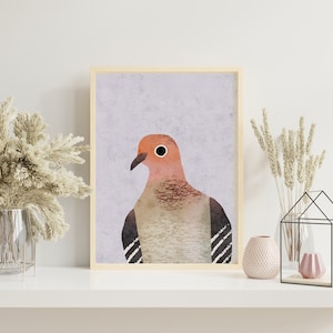 Mourning Dove Art Print, Mourning Dove Art Print, Colorful Bird Art Print, Mourning Dove Illustration Print, Bird Art Wall Decor. AP-100