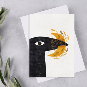 Carte postale Raven's Catch Bird, cartes postales fantaisistes oiseau, carte postale oiseau noir mignonne, carte postale oiseau corbeau, carte postale corbeau correspondant lunaire. AC-203