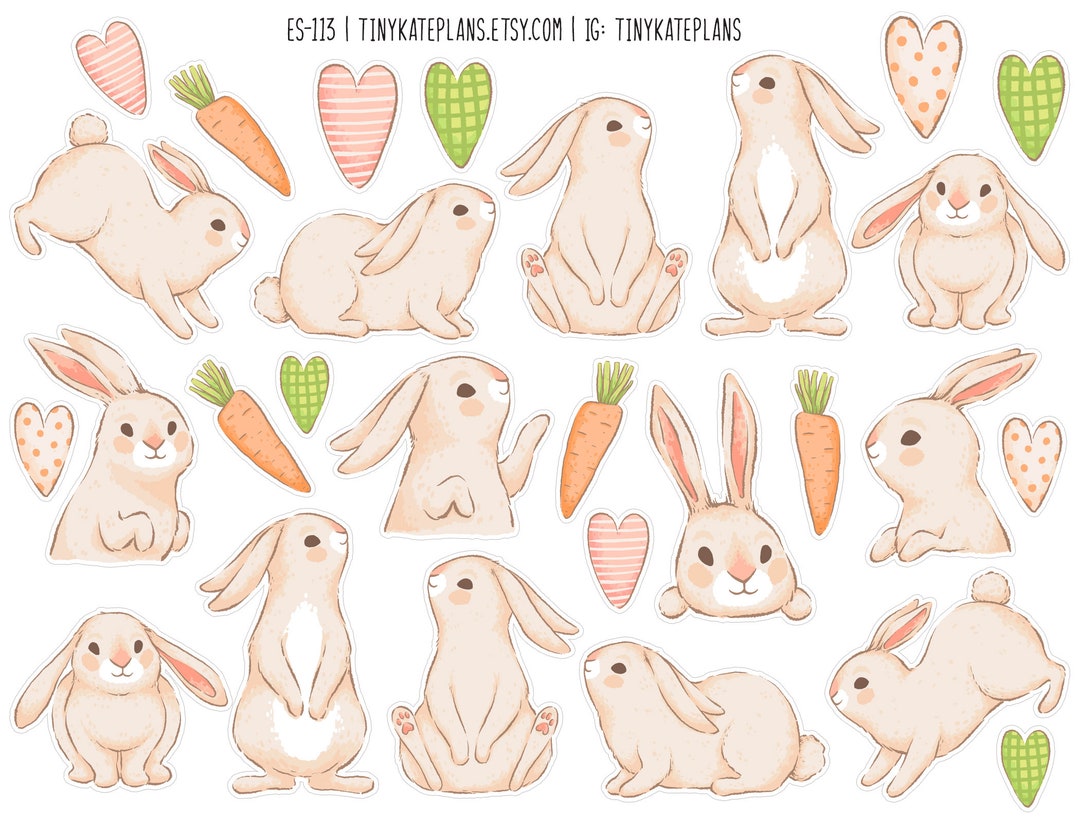 Watercolor Easter Bunny Planner Stickers, Tiny Easter Planner Stickers ...