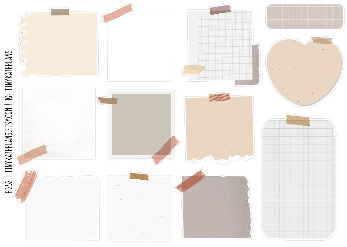 12 Beige Sticky Note Planner Stickers, Notepad Planner Sticker, Blank ...
