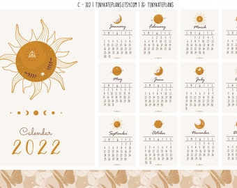 2022 Celestial Calendar Planner Stickers, Calendar Planner Stickers, Monthly Calendar Stickers, Calendar Bullet Journal Stickers. C-102