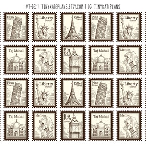 28 adesivi per francobolli postali da viaggio finti vintage, adesivi per francobolli di ispirazione vintage, adesivi per francobolli per diario spazzatura, francobolli di New York. VT-162