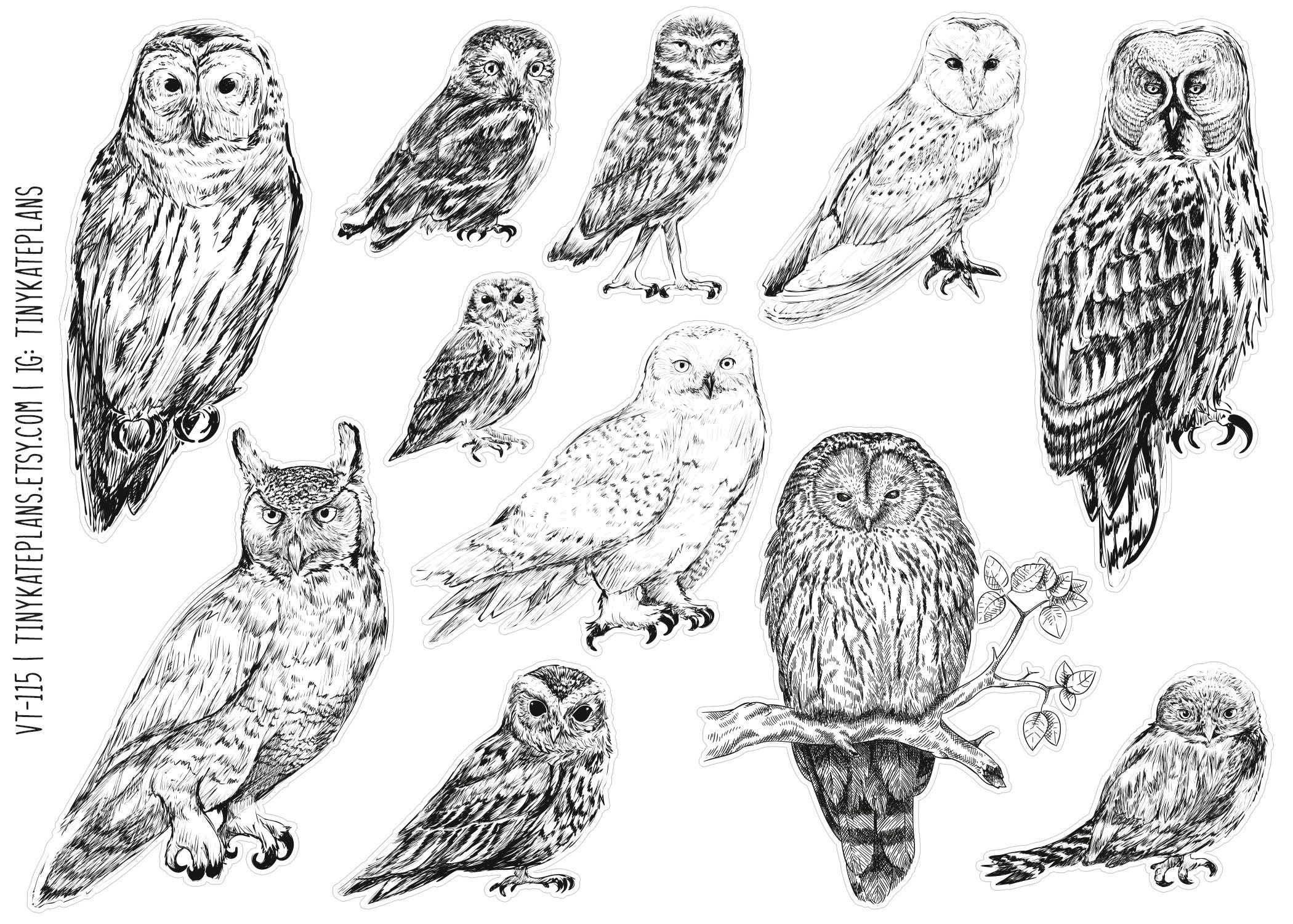 Black & White Owl Stickers For Junk Journals, Vintage Owl Scrapbook Stickers, Ephemera, Vintage 