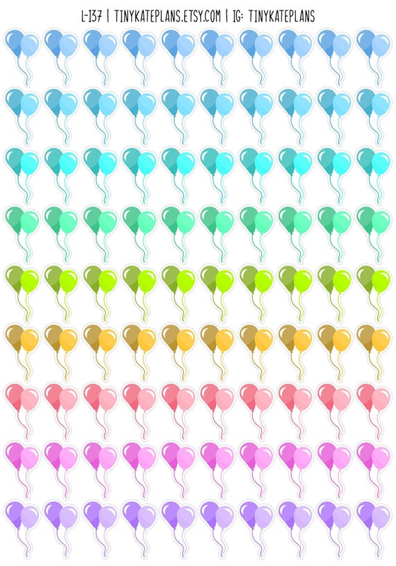 90 Balloon Planner Stickers, Tiny Birthday Planner Stickers, Celebration Planner Stickers, Balloons Bujo Stickers. L-137.