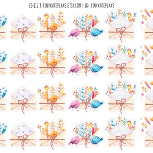 Stickers pour agenda oiseaux aquarelles avec enveloppes, petits autocollants pour agenda de Pâques, Stickers Bullet Journal de printemps, correspondant de Pâques. ES-112