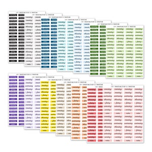 64 Tiny Days of The Week & Notes Planner Stickers, Calendar Planner Stickers, Weekly Planner Stickers, Bullet Journal Weekly Stickers. E-177