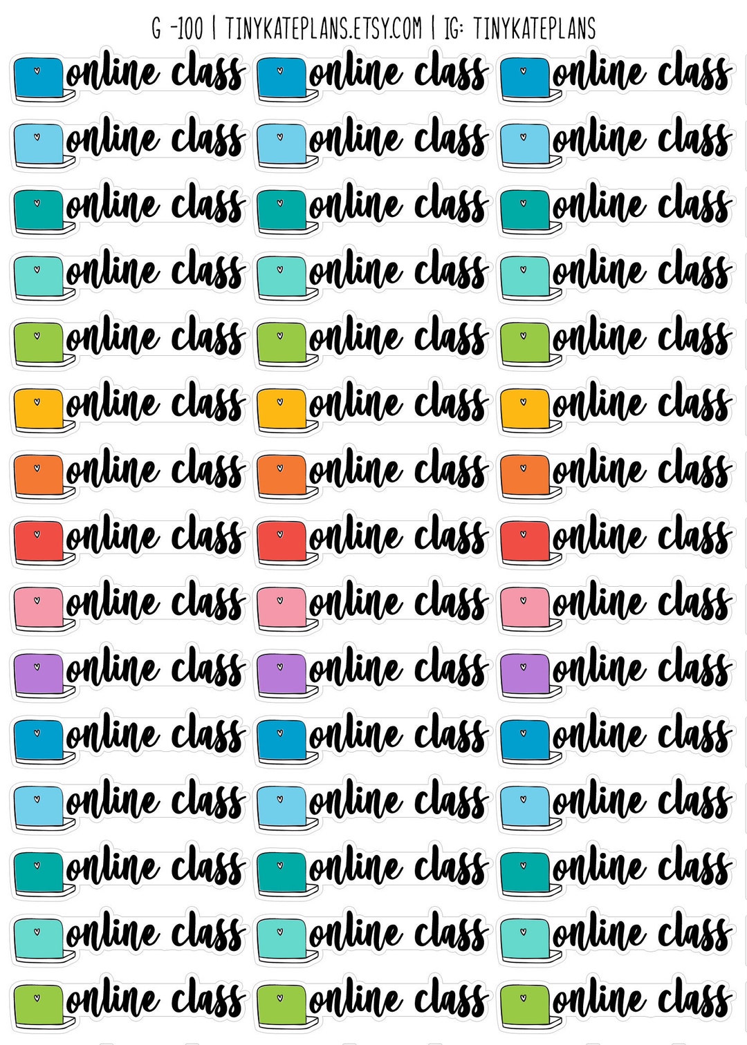 45 Online Class Planner Stickers, Tiny School Planner Stickers, College ...