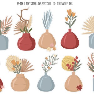 Stickers plantes bohèmes, Stickers petites fleurs, Stickers Bullet Journal en pot floral, Stickers stylos fleurs printanières. ES-118