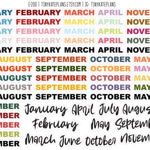 Stickers agenda 72 petits mois dans différentes couleurs, Stickers calendrier hebdomadaire mois, Stickers Bullet Journal mois, mots. E-200
